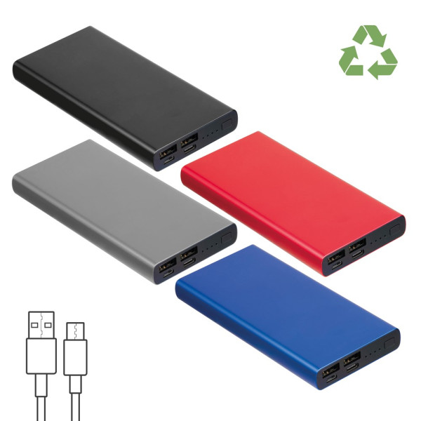 Powerbank van gerecycled aluminium van 10.000 mAh